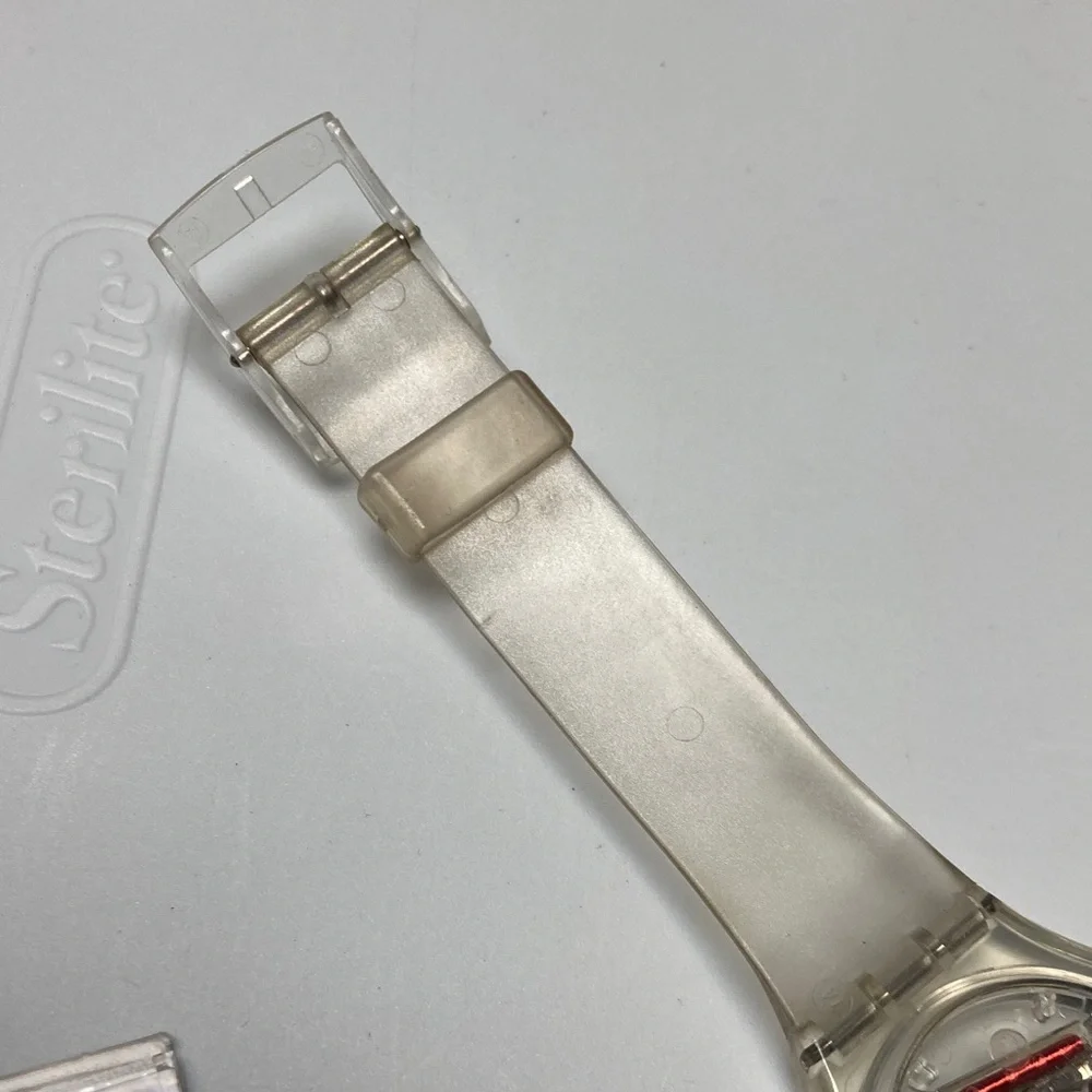 Swatch GZ159 jelly skeleton piano, clear strap and case, new battery, Y2K